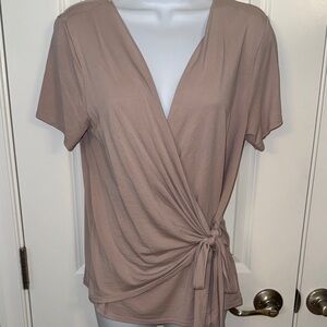 Tie-Front Wrap Blouse in Blush Pink